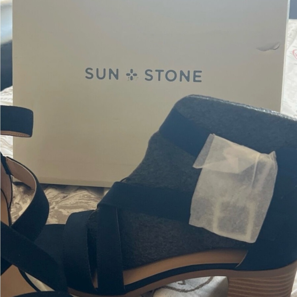 Sun + Stone Blue Sandals with Open Toe Design and Unique Ankle Coverage
